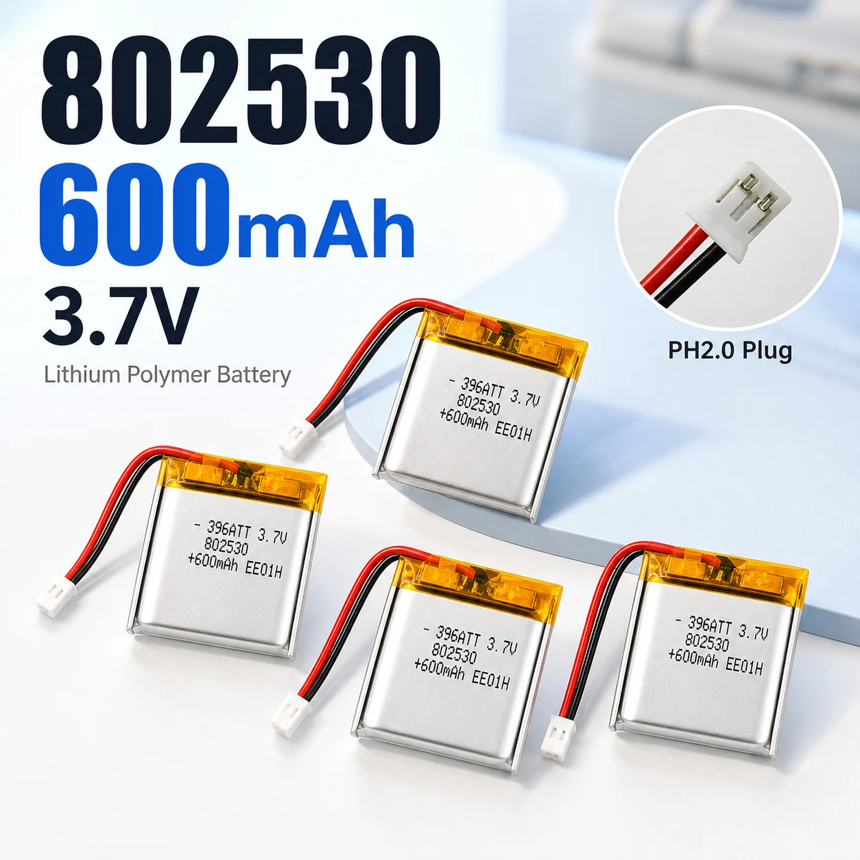 LiPo Battery 802530 600mAh 3.7V Rechargeable Lithium Polymer Battery for Bluetooth Speaker GPS LED Light Toy Neck Fan