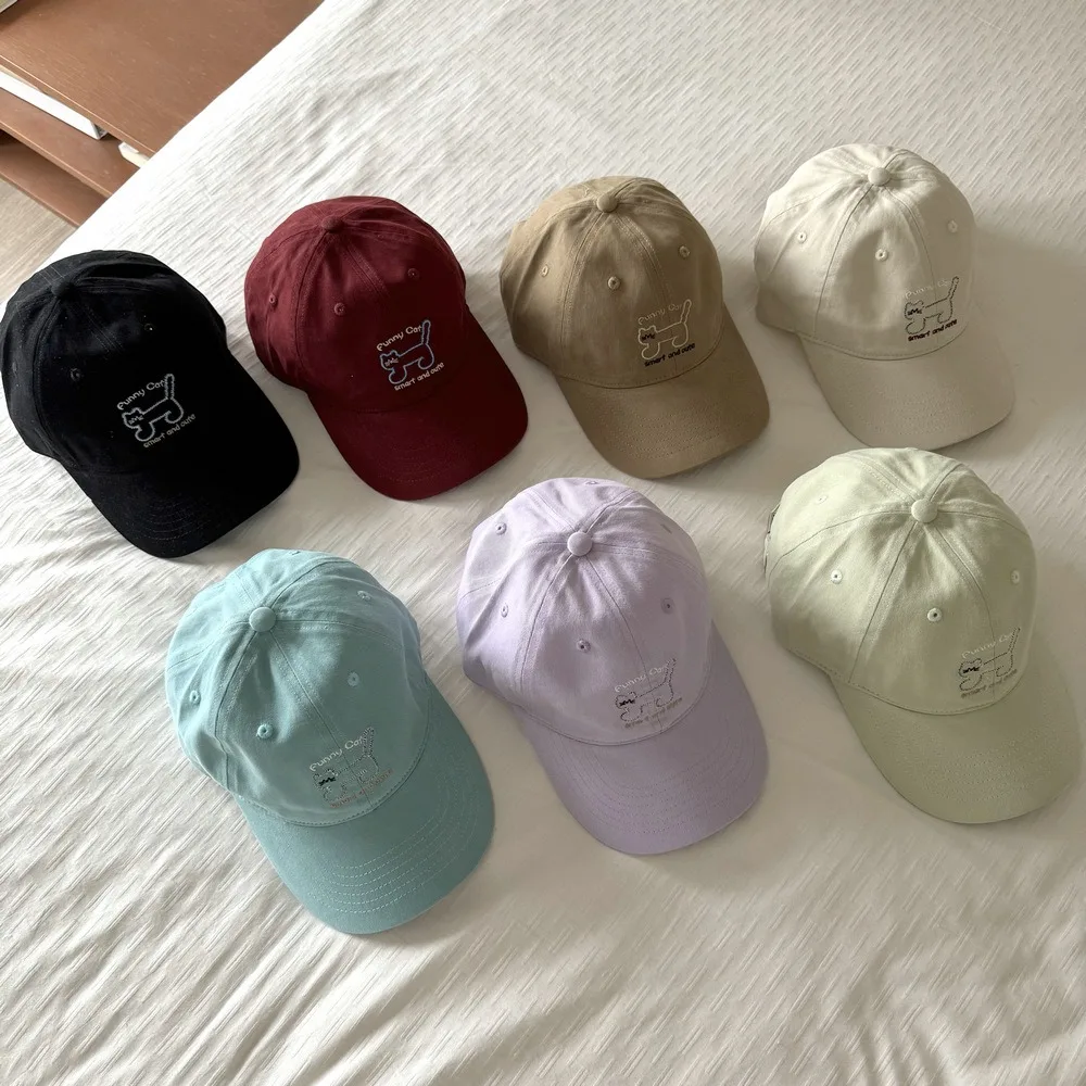 

Fashion Adjustable Sunscreen Baseball Cap Breathable Korean Style Cat Embroidered Cap Cotton Sunshade Cotton Peaked Hat Outdoors