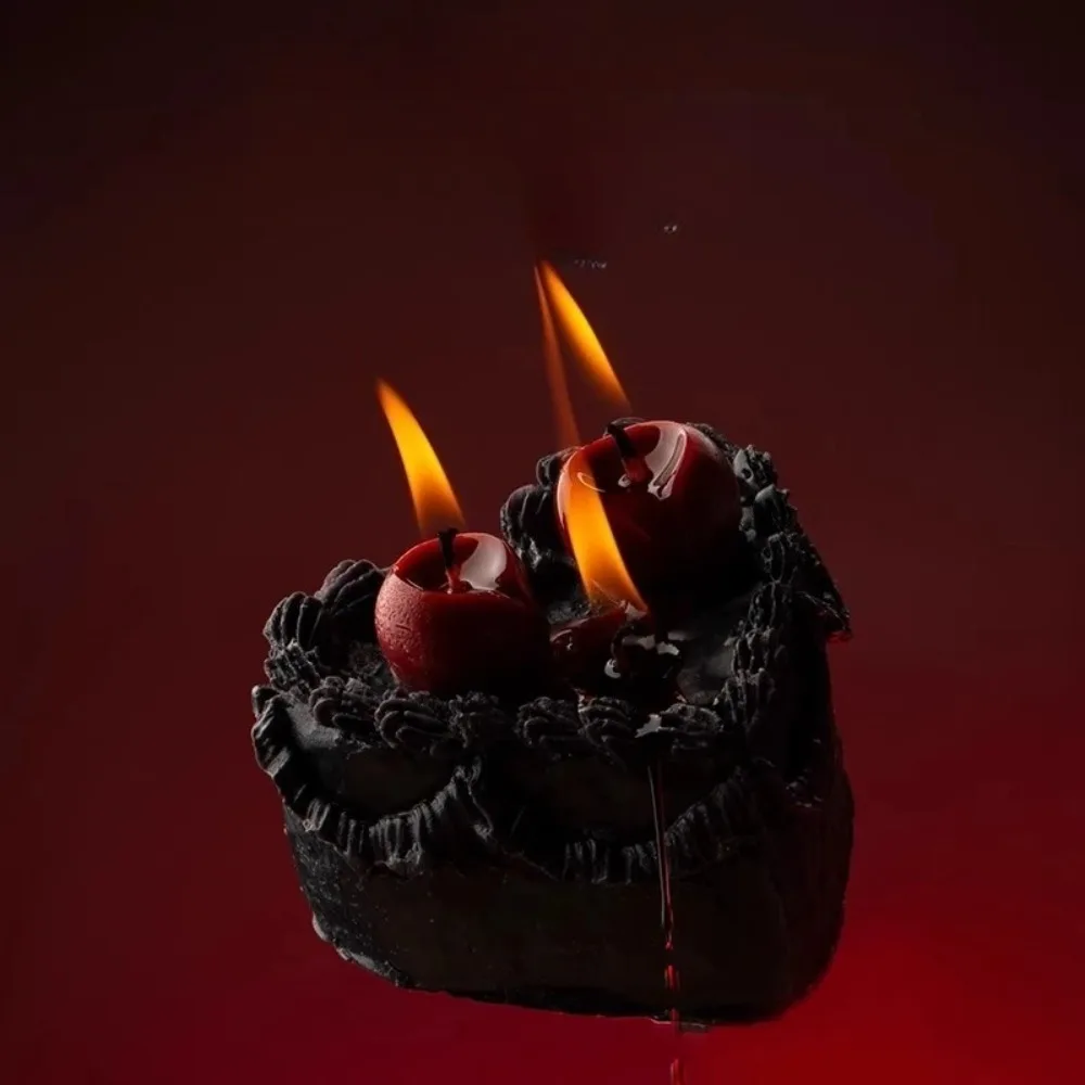 Black Forest Cake Shaped Low-Temp Candle, 135g Large Size with Cherry Core, 42°C Skin-Safe Scented Wax for BDSM Play