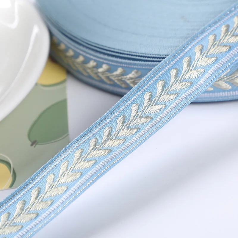 3 YARD 19MM Light Blue Golden Hearts Embroidered Ribbon HANDMADE Lace