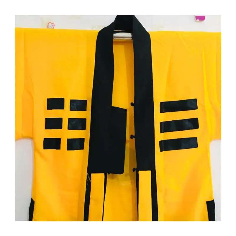 Set Jubah Taoist Berkualitas Tinggi Warna Kuning Kostum Tai Chi Delapan Triams Pakaian Taoist untuk Halloween Dekorasi Rumah dan Perlengkapan