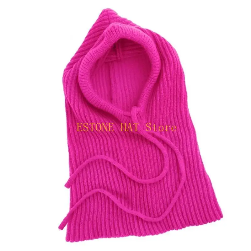 49MF Knit Drawstring Neck Guard Hat Keep Warm Hat Cold Weather Windproof Hat for Girl