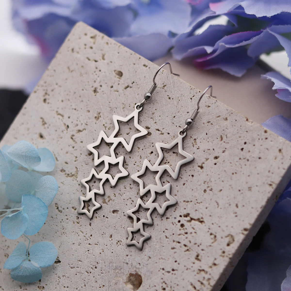Tassels Star Link Earrings for Women Waterproof Metal Hollow Stainless Steel Vintage Ear Hook Ear Cartilage Puncture Jewelry