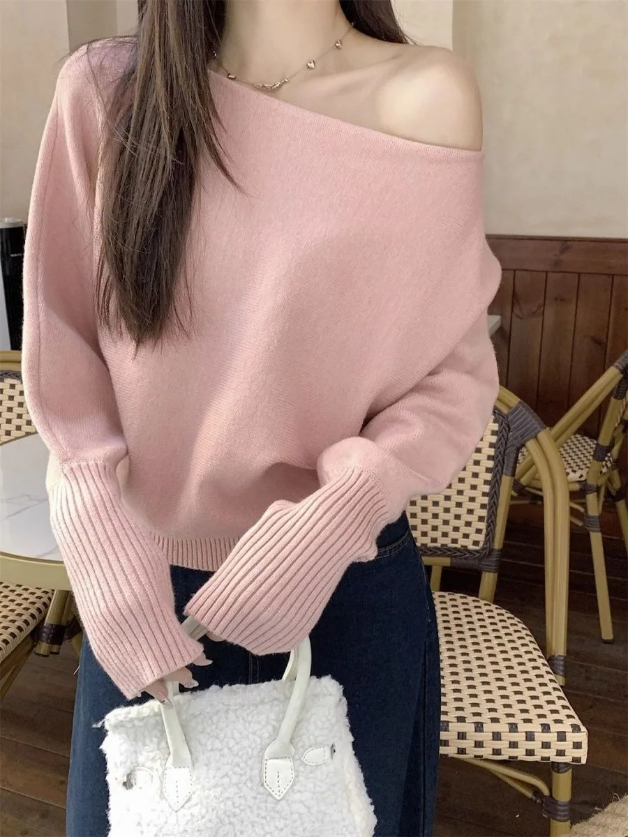 Women Sweater Batwing  Sleeve 2026 Korean Fashion Thick Off Shoulder Pullover Soft Cozy  Loose Casual Autumn Outwear Clothing