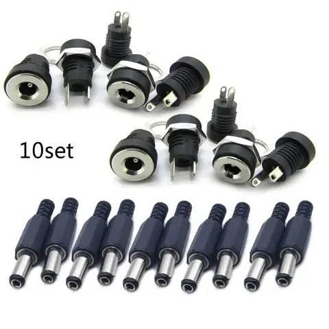 20PCS (10Pairs) DC12V 5.5 x 2.1mm Plastic Male Plugs DC022 DC Power Socket Female Jack Screw Nut Panel Mount Connector Adapter