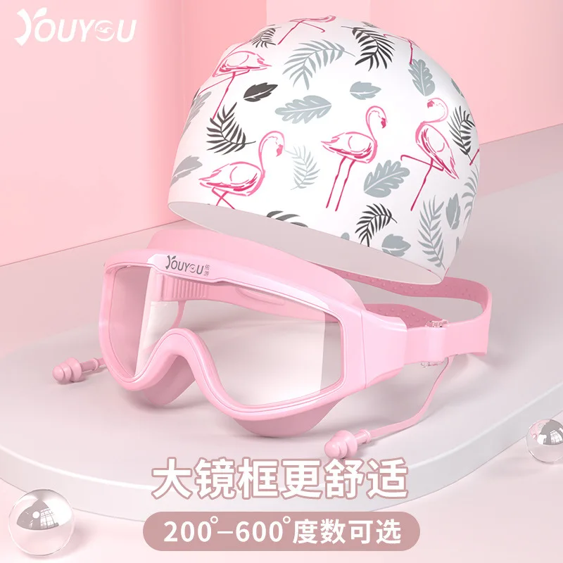 

Women Printed Waterproof Swimming Goggles Caps Set Silicone Women Long Hair Large Swim Hat Men Natacion Diving Glasses Equipment