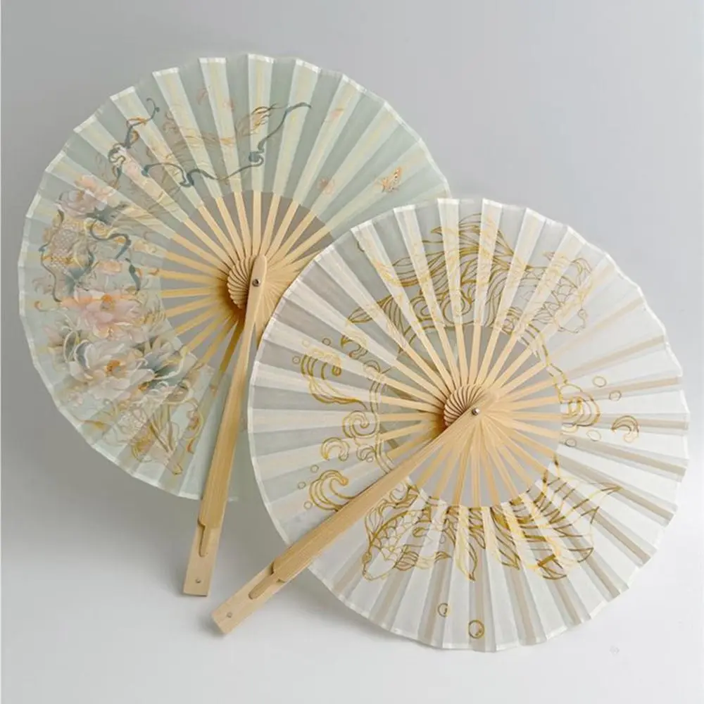 Vintage Handmade Round Bamboo Fan Portable Tassel Collapsible Hand Fan Chinese-Style Lightweight Dance Fan Cheongsam
