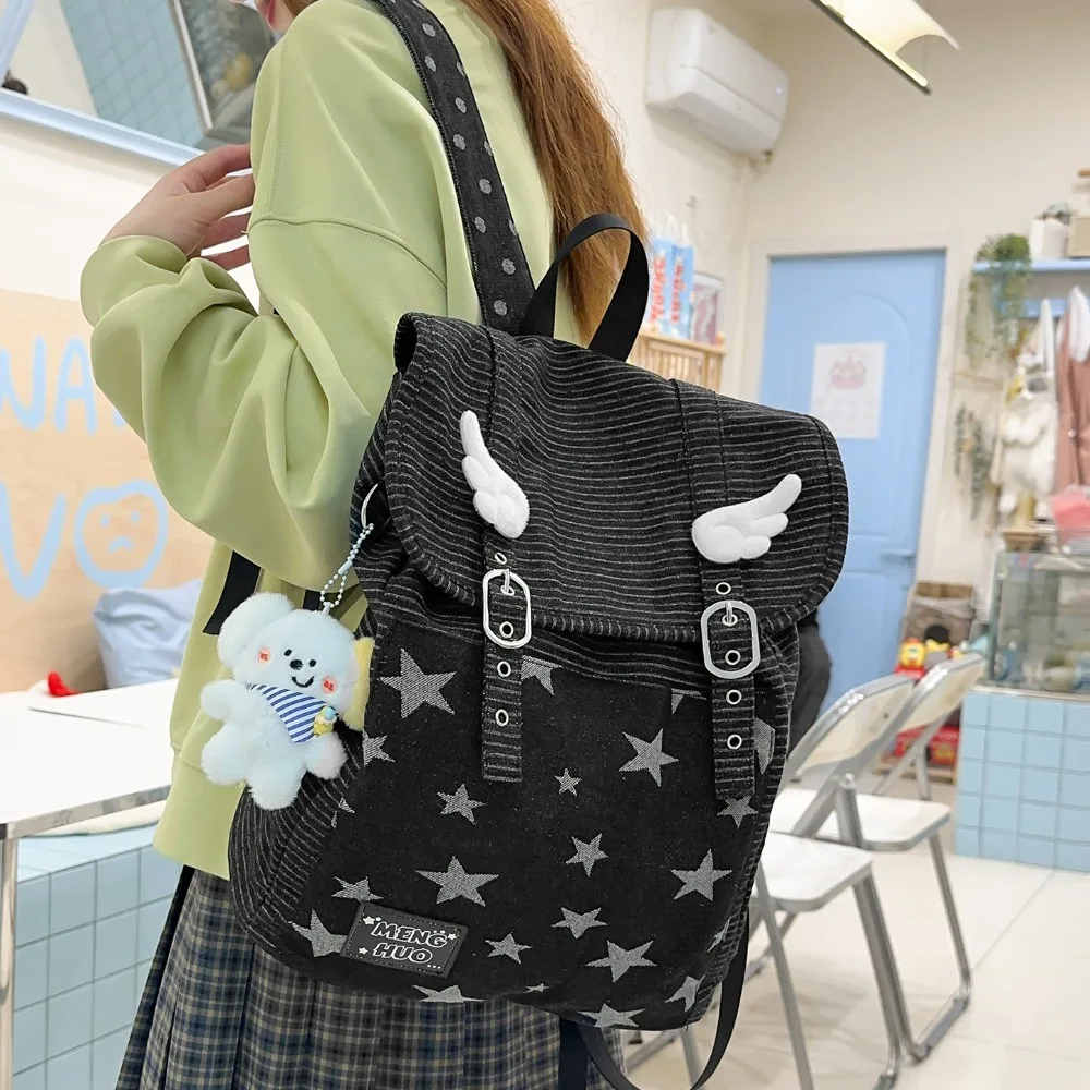 

New Lucky Star Niche Design Angel Wings Leisure Travel Backpack Girls Shopping Lightweight School Bag Premium Multifunctional