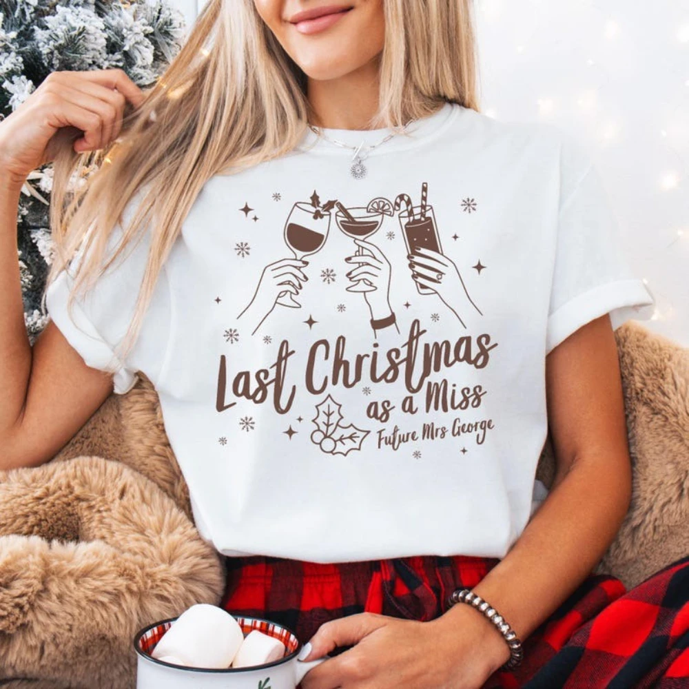 Custom Last Christmas As A Miss Shirt Newly Engaged Gift for Women Tshirt Personalized Bride To Be Tee Future Wifey T-Shirt