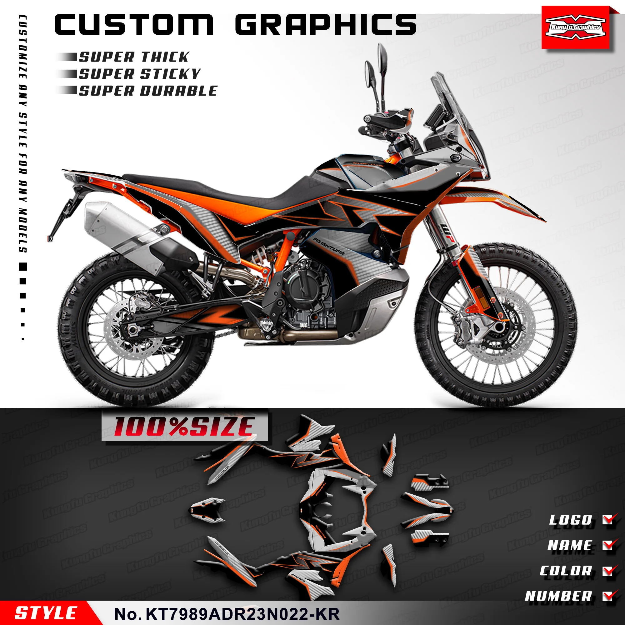 

KUNGFU GRAPHICS Motorcycle Stickers Durable Vinyl for KTM 790 890 Adventure R ADV R 23 24 25 26, Rebuild, KT7989ADR23N022-KR