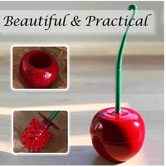 Creative Lovely Cherry Shape Lavatory Brush Toilet Brush Holder Set Red Toilet Brush Toilet Holder Bathroom Accessories