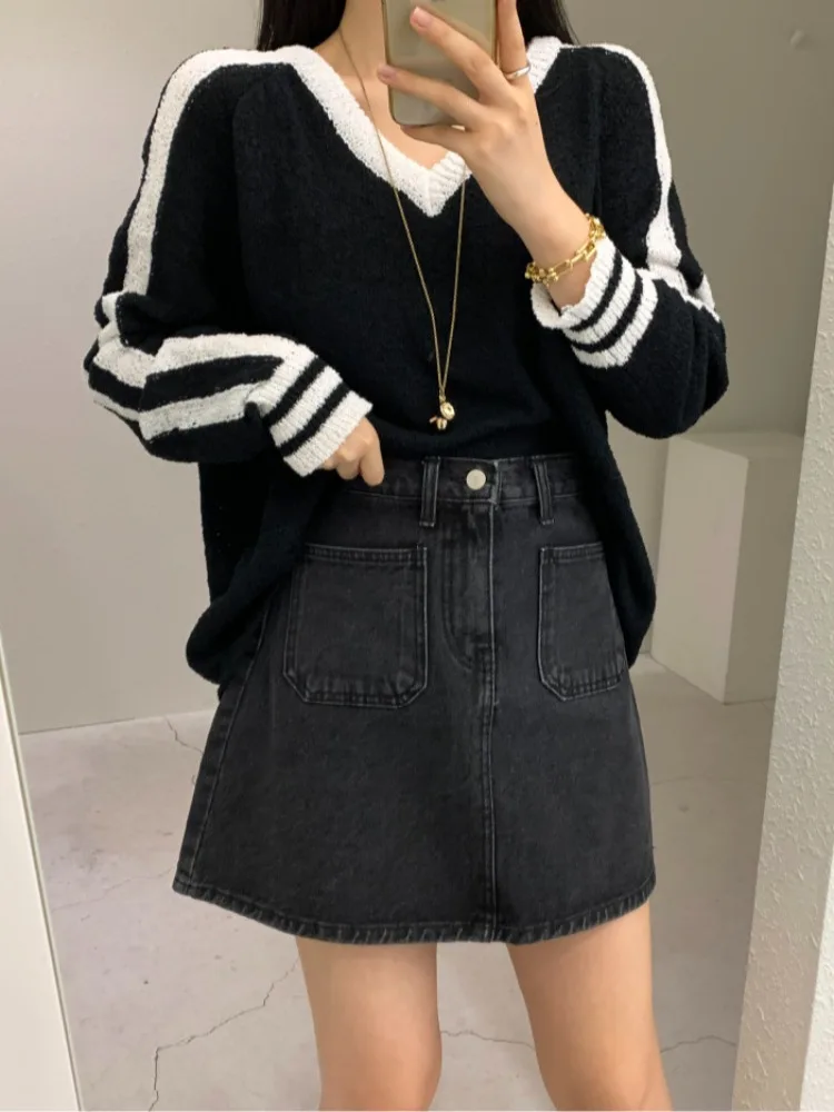 

Тонкий трикотаж для похудения V-Ne Long Sve, свободный женский модный осенний топ, модный свитер для поездок на работу, другой материал