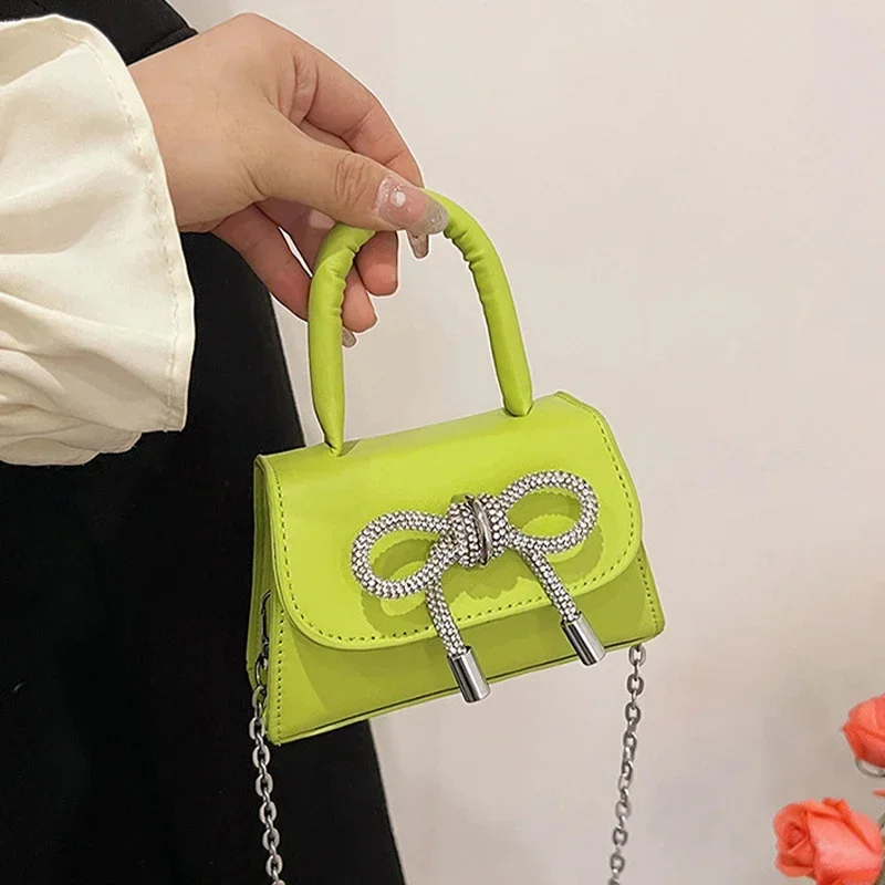 Bow Design Solid Color Mini Shoulder Bag Pu Leather Flap Crossbody Bags for Women 2024 Fashion Female Chain Purse and Handbags