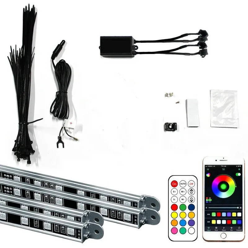 8pcs Hard Type RGB LED Strip Lights 45cm+60cm Car Underglow Light Kit 12V Color-Chasing Flowing Other Car Light Accessories