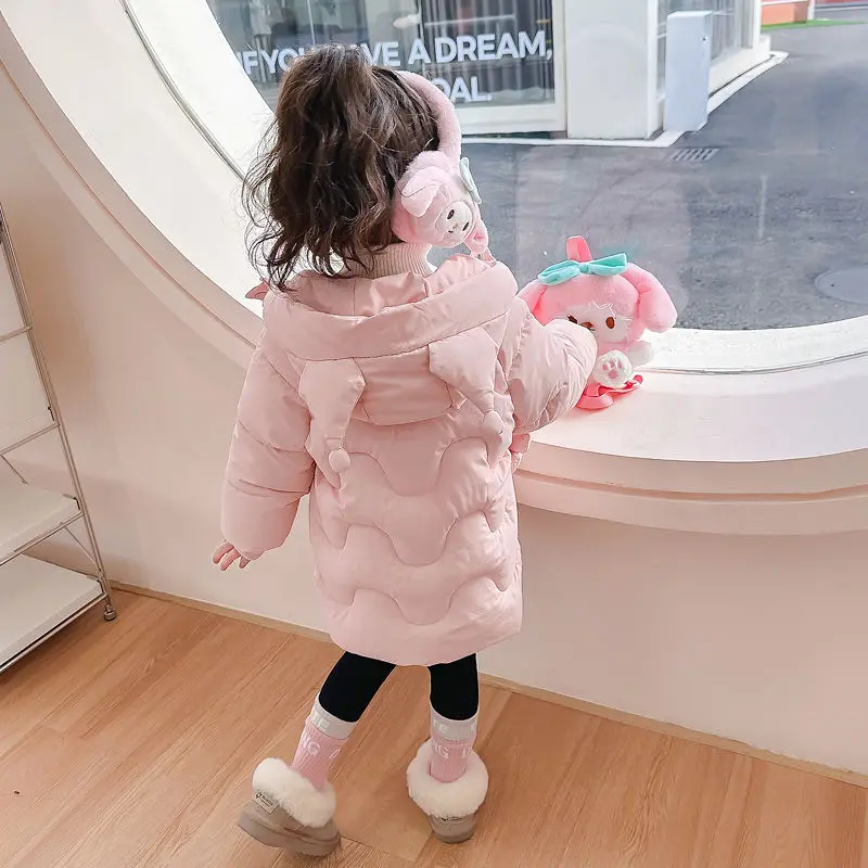 Chaqueta acolchada Sanrioed Kuromi de Anime Kawaii para niños, My Melody, chaqueta de felpa de moda para niñas, ropa acolchada cálida y gruesa para invierno