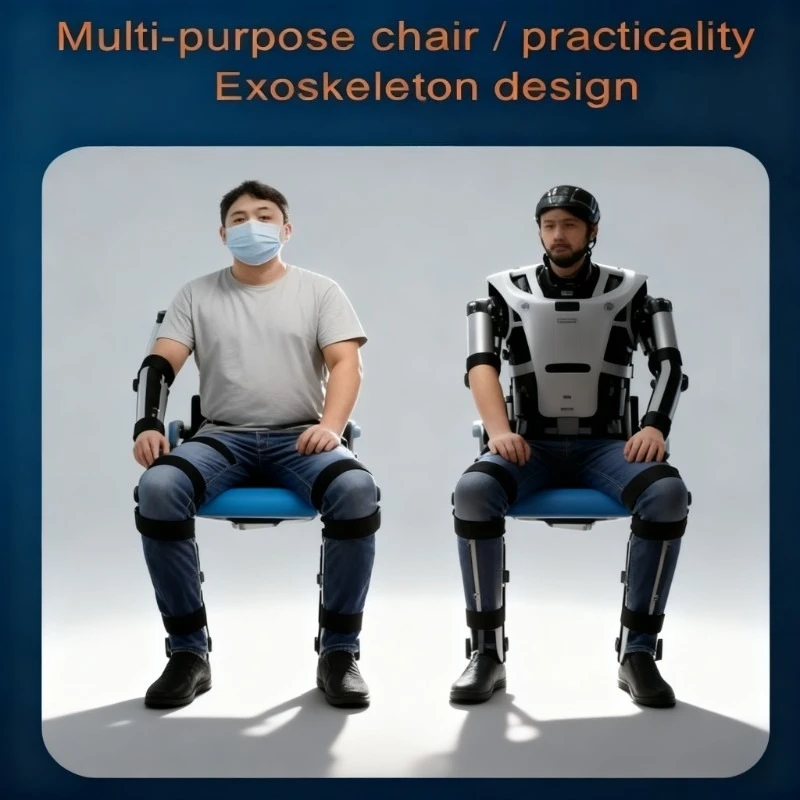 Chair free wearable exoskeleton seat, lightweight invisible body seat, ergonomic leg support device