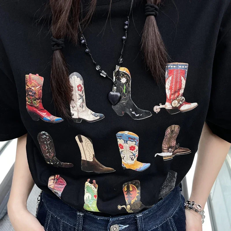 Stiefel Western T-Shirt Frauen T-Shirt Sommer lose Vintage Boho Texas T-Shirt Cowgirl Cowboy niedlichen Grafik T-Shirts Hippie T-Shirts Retro