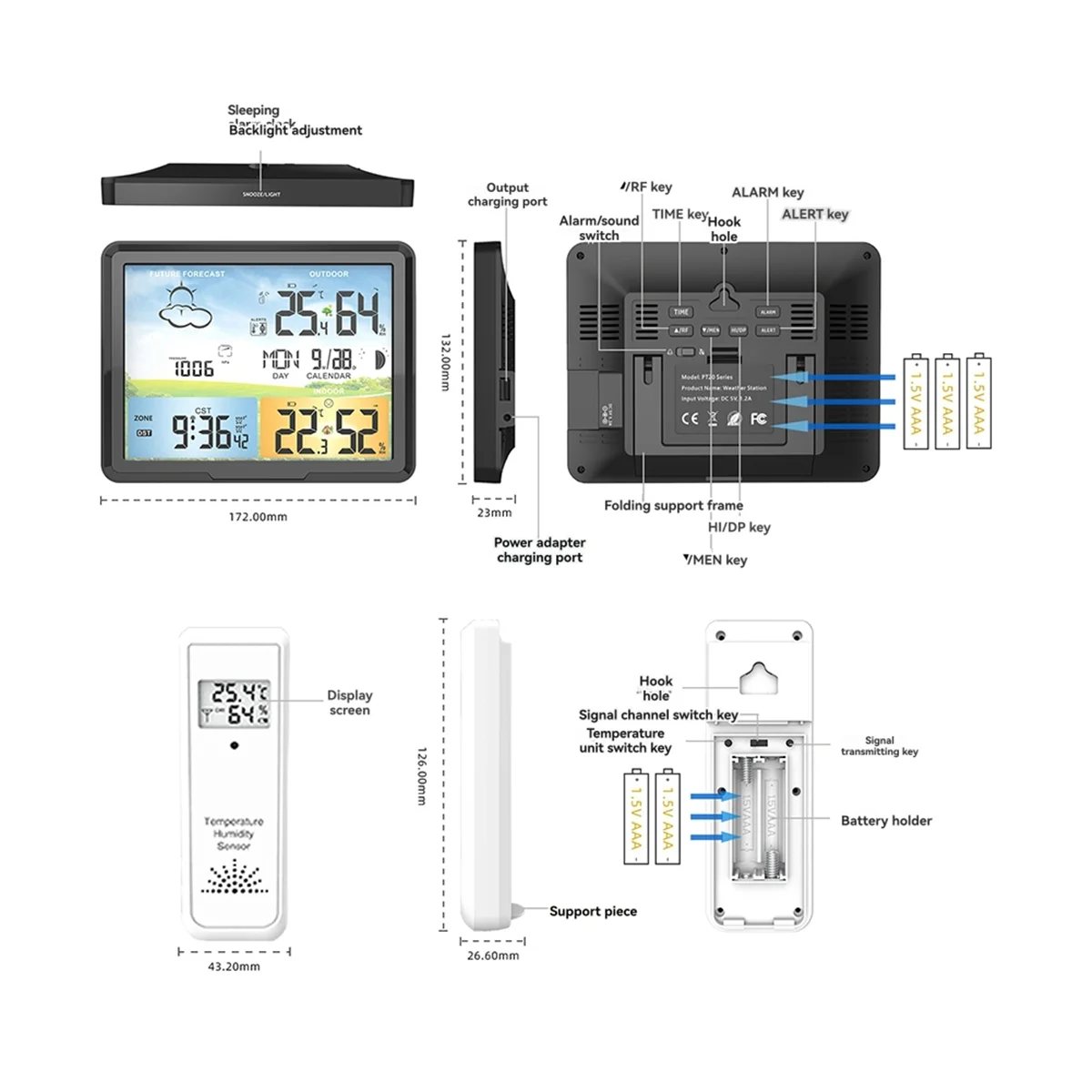 

Weather Station Wireless Digital Indoor Outdoor Forecast with Sensors Hygrometer Humidity Temperature Weather Monitor