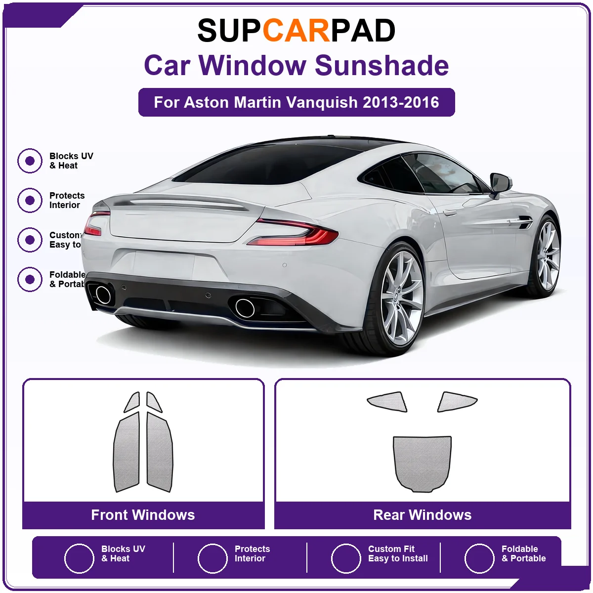 For Aston Martin Vanquish 2013-2016 Pre‑Cut Auto Window Sunshade Anti‑UV Car Sun Visor Protector