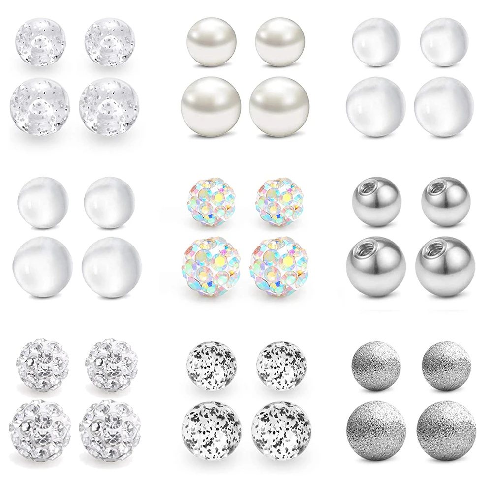 14G Replacement Balls Belly Button Externally Threaded Surgical Steel Plastic Pearl Nipplering Industrial Tongue Ring Horseshoe