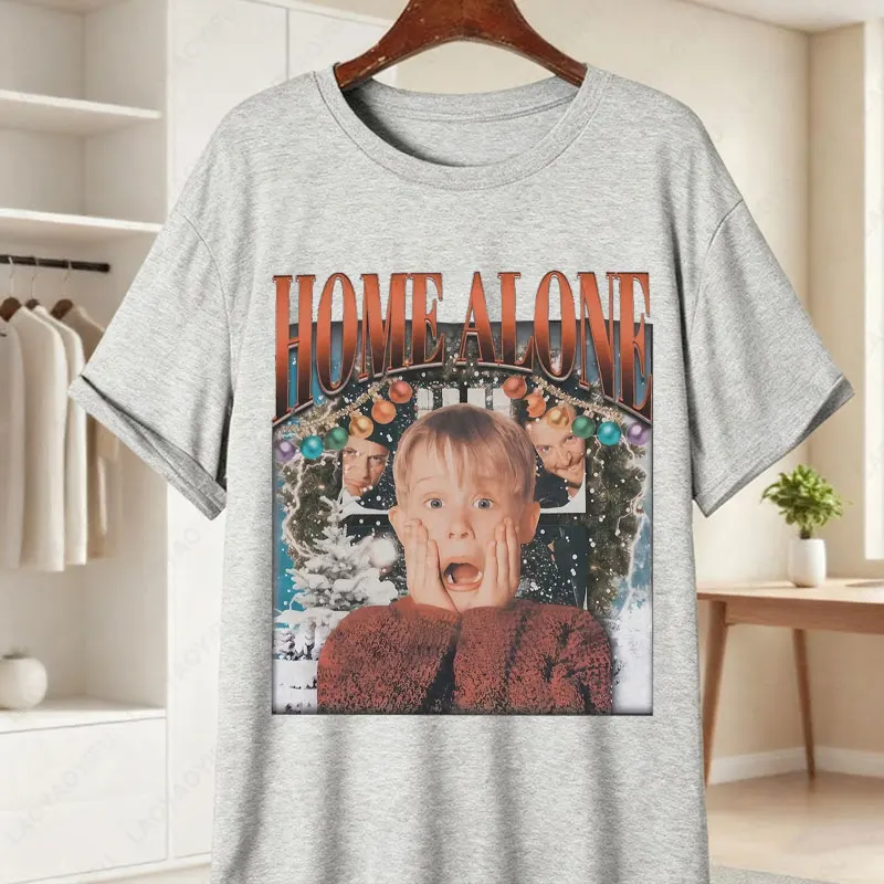 متعة المنزل وحده تي شيرت كيفن مكاليستر و الطرق الرطب الأسود عادية مستديرة الرقبة تيز الحنين 90s فيلم ملابس امرأة ملابس علوية من القطن #1