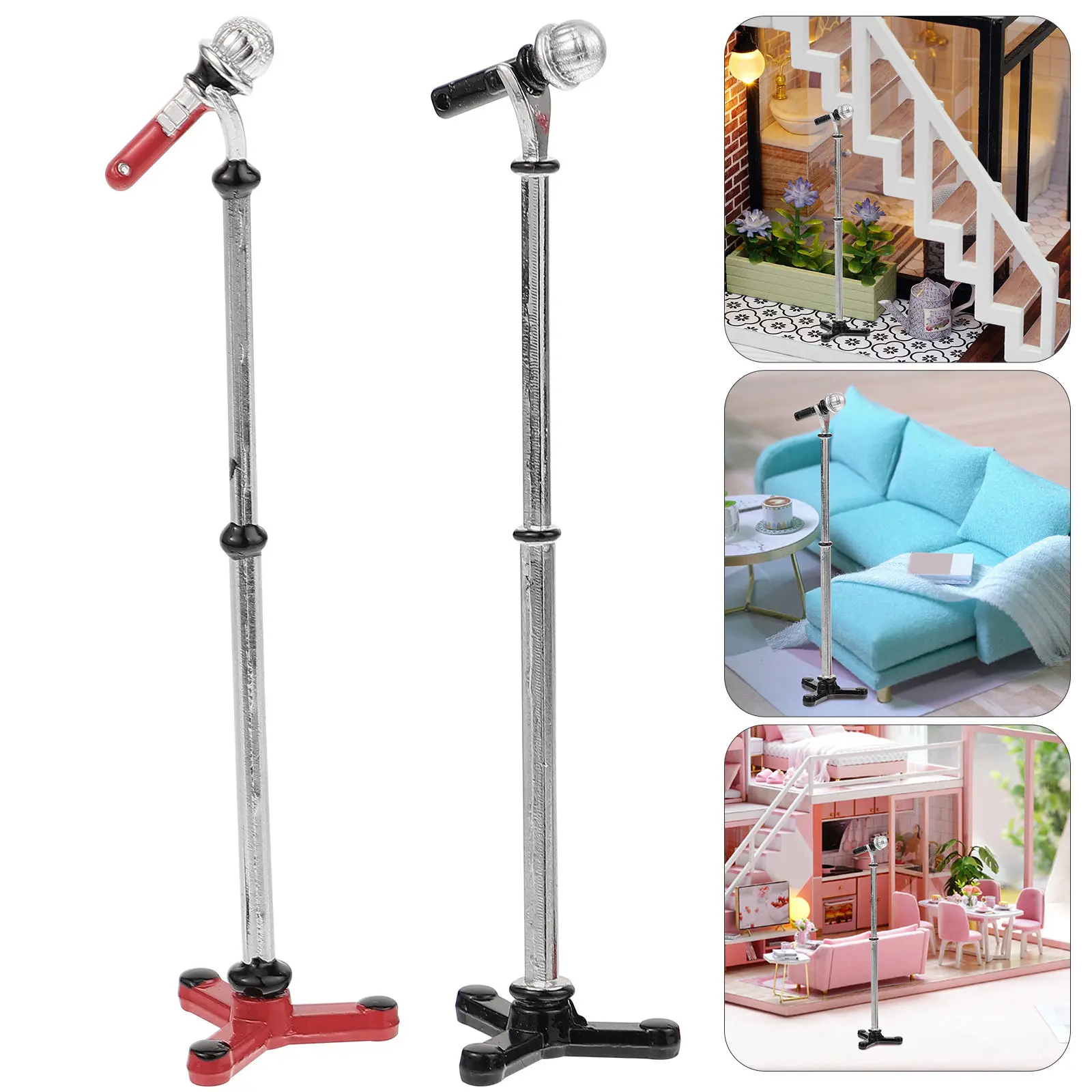 

2Pcs Mini Microphones Kids Pretend Play Dollhouse Miniatures Simulation Props Accessories Miniature Microphone