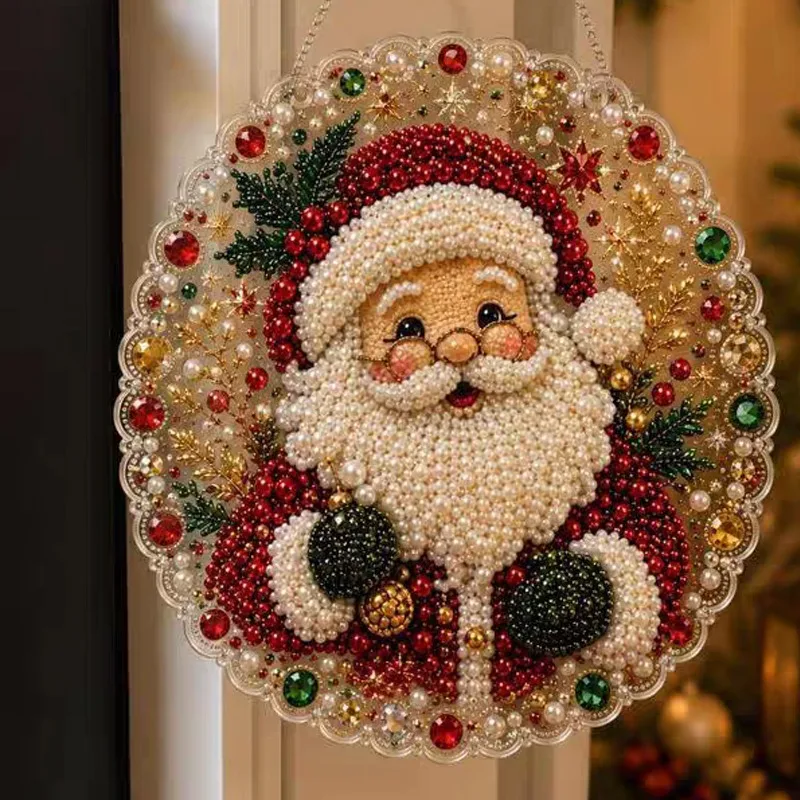 Christmas Pearl Diamond Painting Suncatcher Kit Diy Craft Metal Chain 3d Mixed-sized Pearl Beads Craft Festive Window Wall Decor
