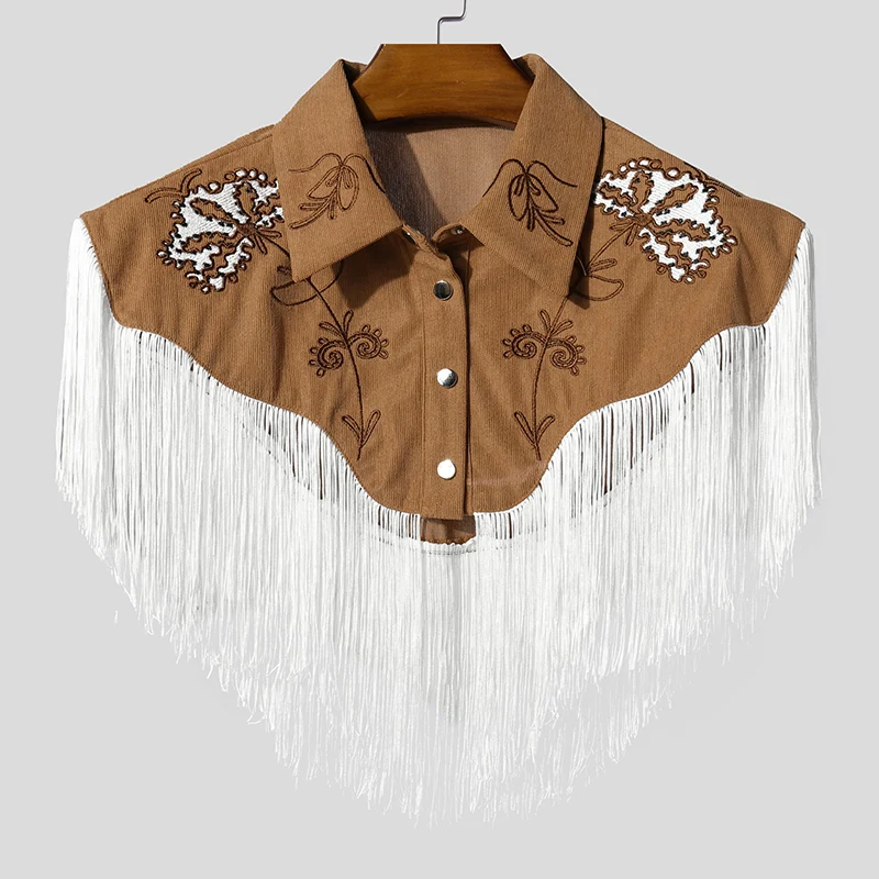 

INCERUN Men Shirt Tassel Embroidery Patchwork Lapel Sleeveless Male Crop Tops Streetwear 2026 Summer Fashion Casual Camisas 3XL