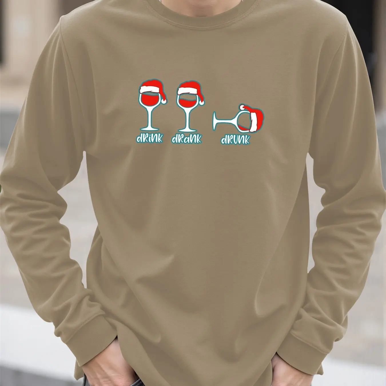 Weihnachten Wein Glas Druck männer T-shirt Frühling Herbst Casual Oansatz Lose Langarm Tops Mode Neue Jahr X'mas Kleidung Tees