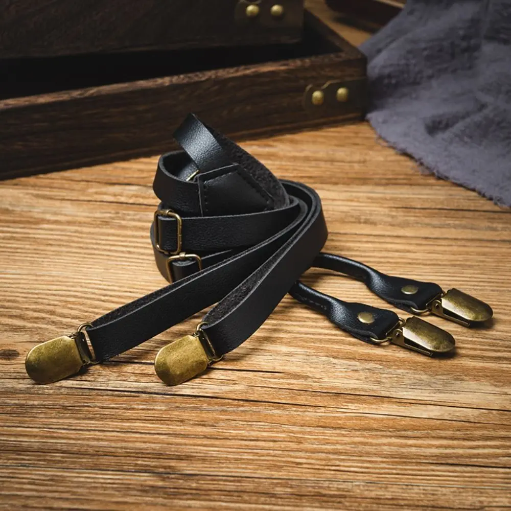 

Fashion 1.5CM Suspenders for Men Black Retro Leather Suspenders Spaghetti Strap Metal Clip Suspender Clip Gift