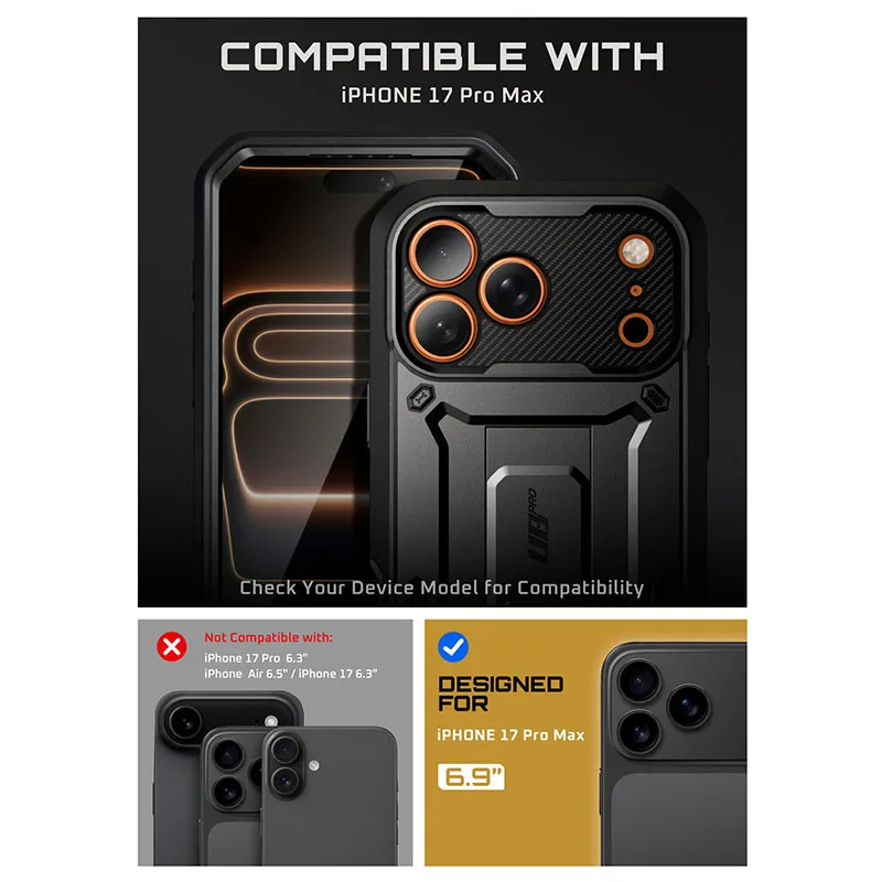 SUPCASE For iPhone 17 Pro Max Case 6.9" (2025) UB Pro Wytrzymałe, ochronne etui na telefon z pełną ochroną i wbudowanym ochrania — zdjęcie produktu 2