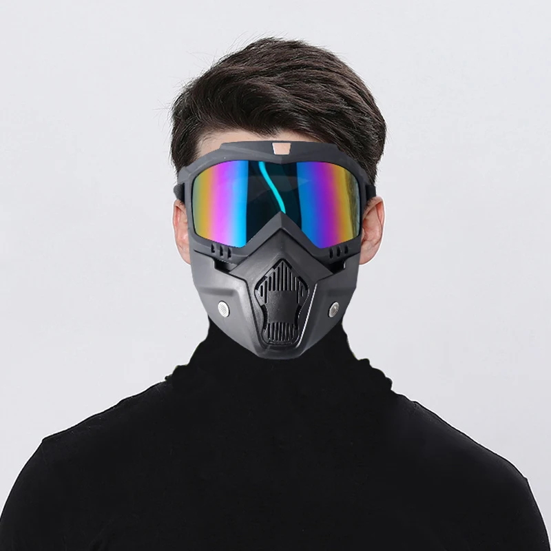 Full Coverage Riding Mask Motorcycle Riding Skiing UV Protection Windproof Mask Removable Goggles and Mouth Filter