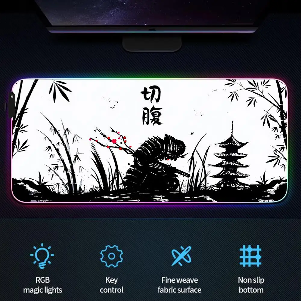 

RGB Mouse pad Digital Art samurai design LED glow gaming mat rubber anti-slip Desk Mat pc accessories Gaming keypad mousepad