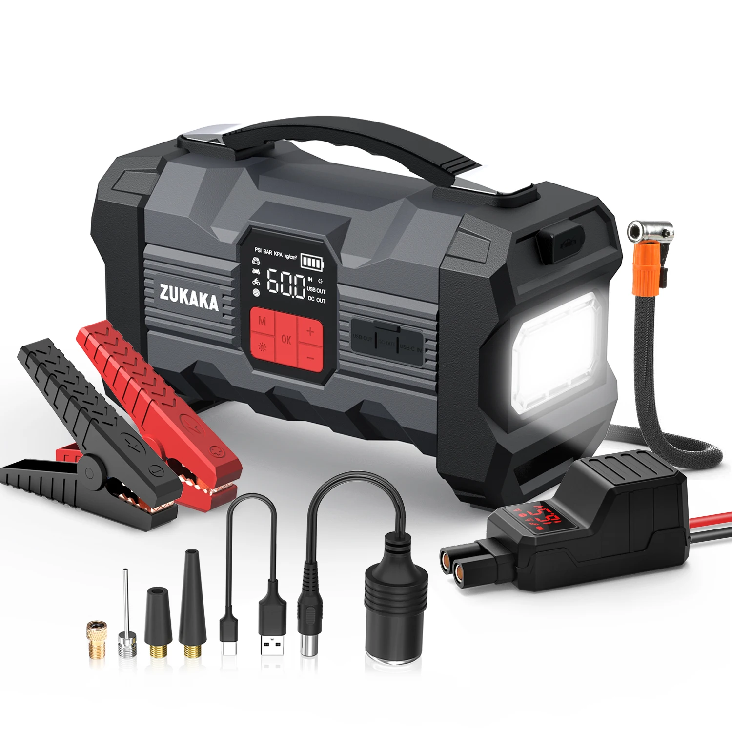 Jump Starter with air Compressor Digital Portable Emergency Tool 39800mah 12v