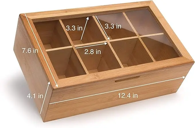 hot saltBamboo Tea Box Organizer with Magnetic Lid & Acrylic Window 8-Compartment Storage Chest for Tea Bag & Spice Pouches
