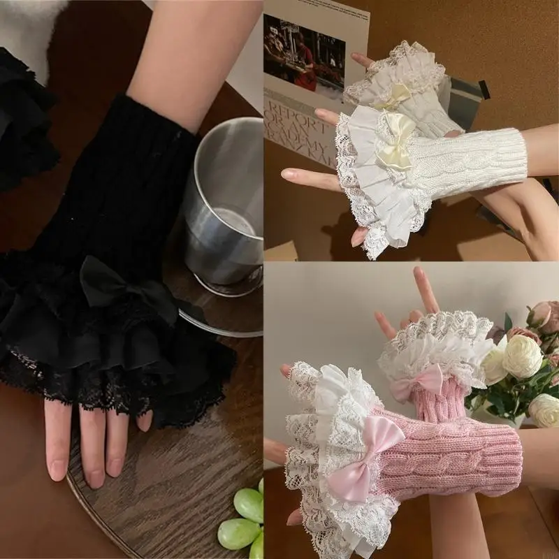 

K1ME Y2K Hand Sleeve Wrist Cuffs Ruffled Floral Lace Elastic Floral Wristband Lace