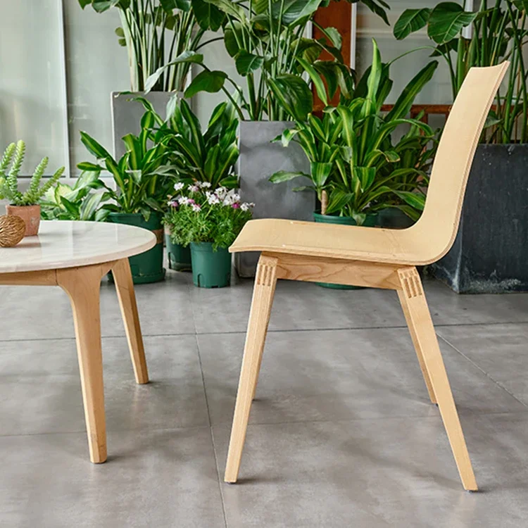 

For Coffee Shop and Restaurant Lounge Dining Chairs Curved Back Solid Wood Plywood Standard Armless Stacking Chairs