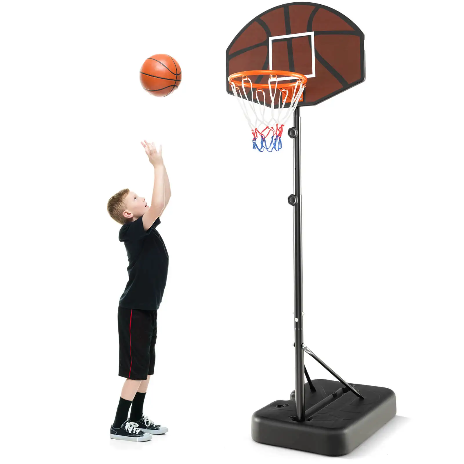 

Basketball Hoop 5.6-6.5 FT Height Adjustable for Kids w/ Shatterproof Backboard