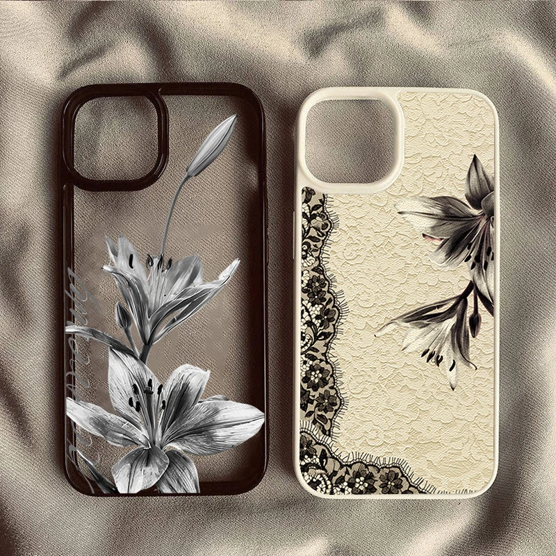 Vintage Floral Lily Lace Phone Case for Samsung Galaxy A57 A37 S26 FE S25 S24 Plus S23 Ultra A27 A26 A36 A35 A56 A16 A06 Cover