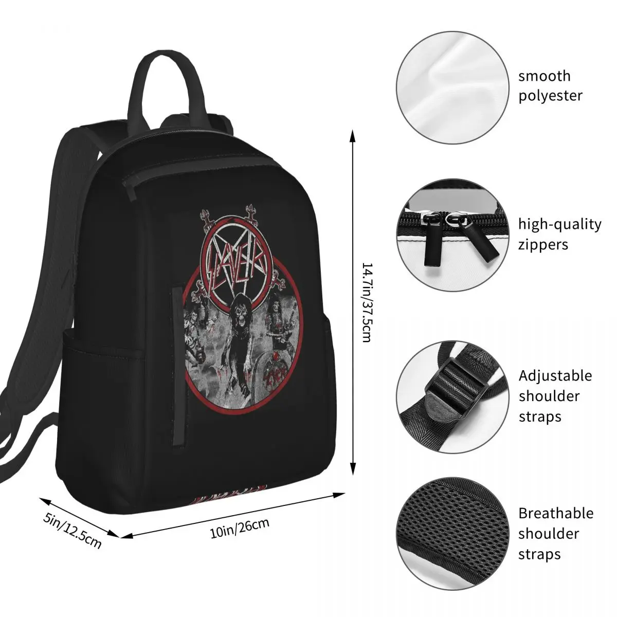 Heavy Metal Rock Slayer Live Undead Backpack Student BookBag Boys Girls School Bag Computer Shoulder Bags Men Women