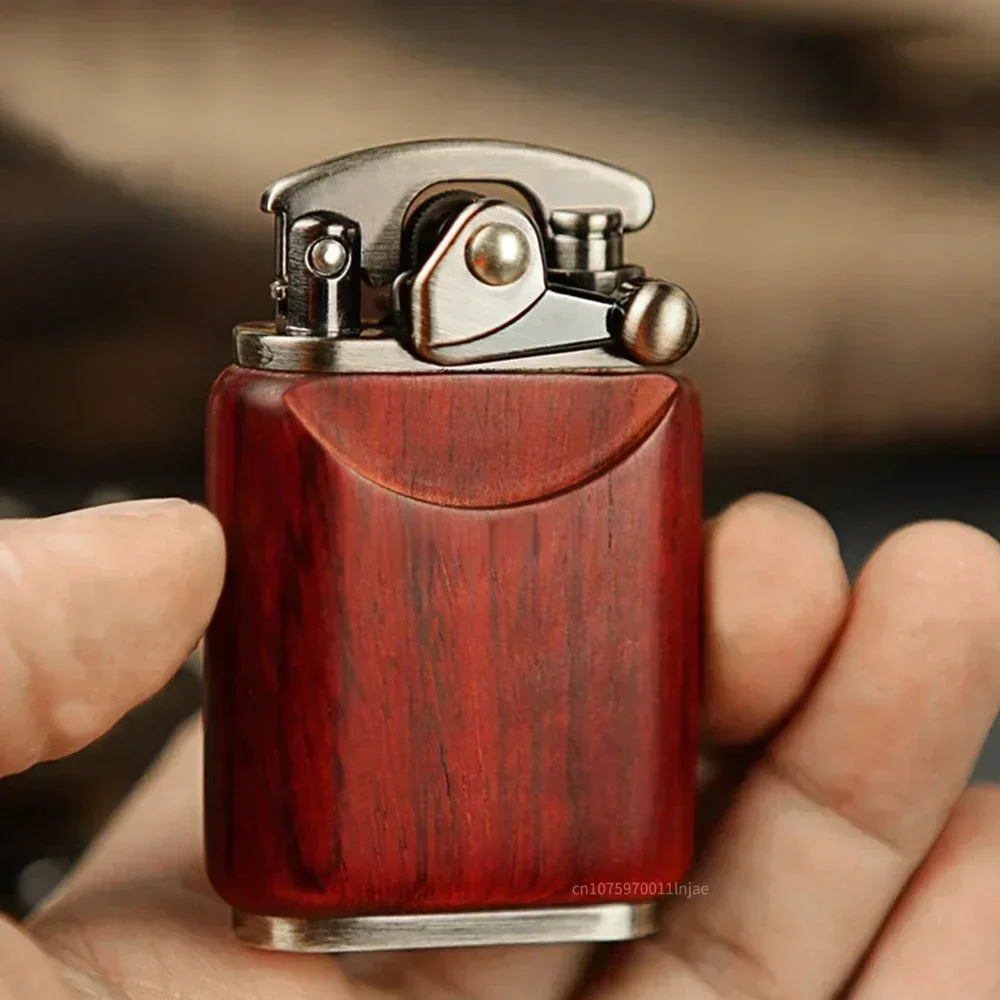 2025 Rosewood Wooden Zorro Rocker Kerosene Lighter Retro Copper Old Nine Doors Creative Mahogany Cigarette Lighter Men's Gift