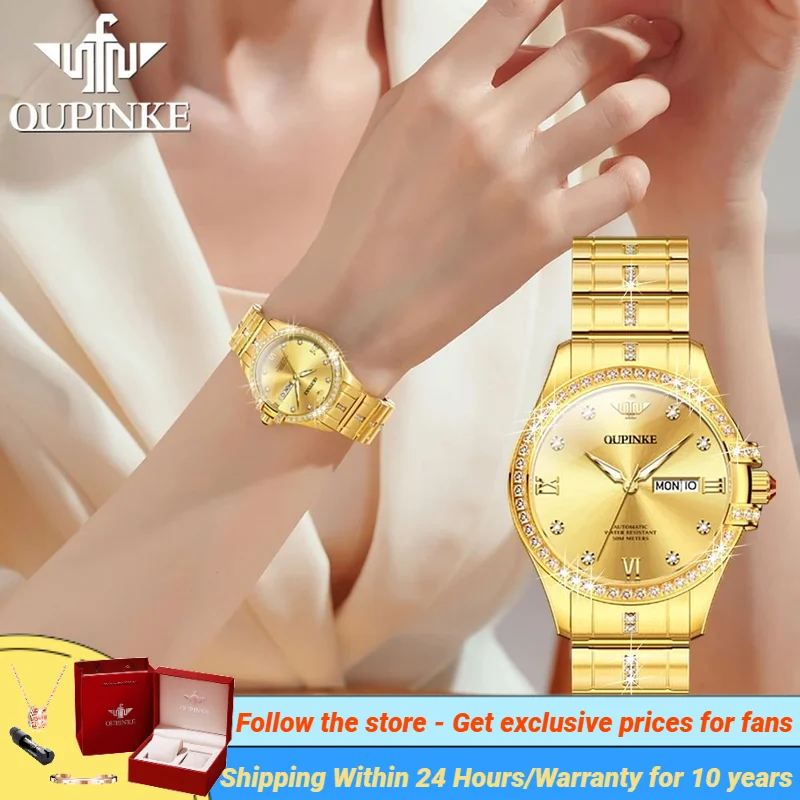 

OUPINKE 3195 Japan Imported Automatic Movement Mechanical Watch for Women Diamond Ladies Watch Waterproof Dual Calendar Watch