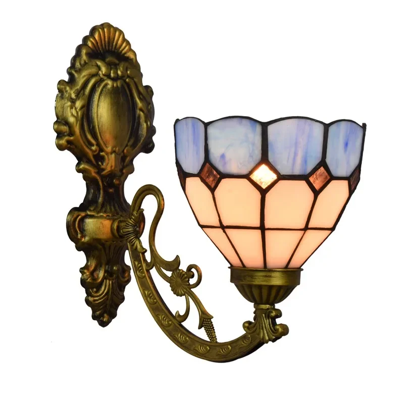 

European colored glass retro mirror headlamp bedside aisle Mediterranean single-head glazed wall lamp
