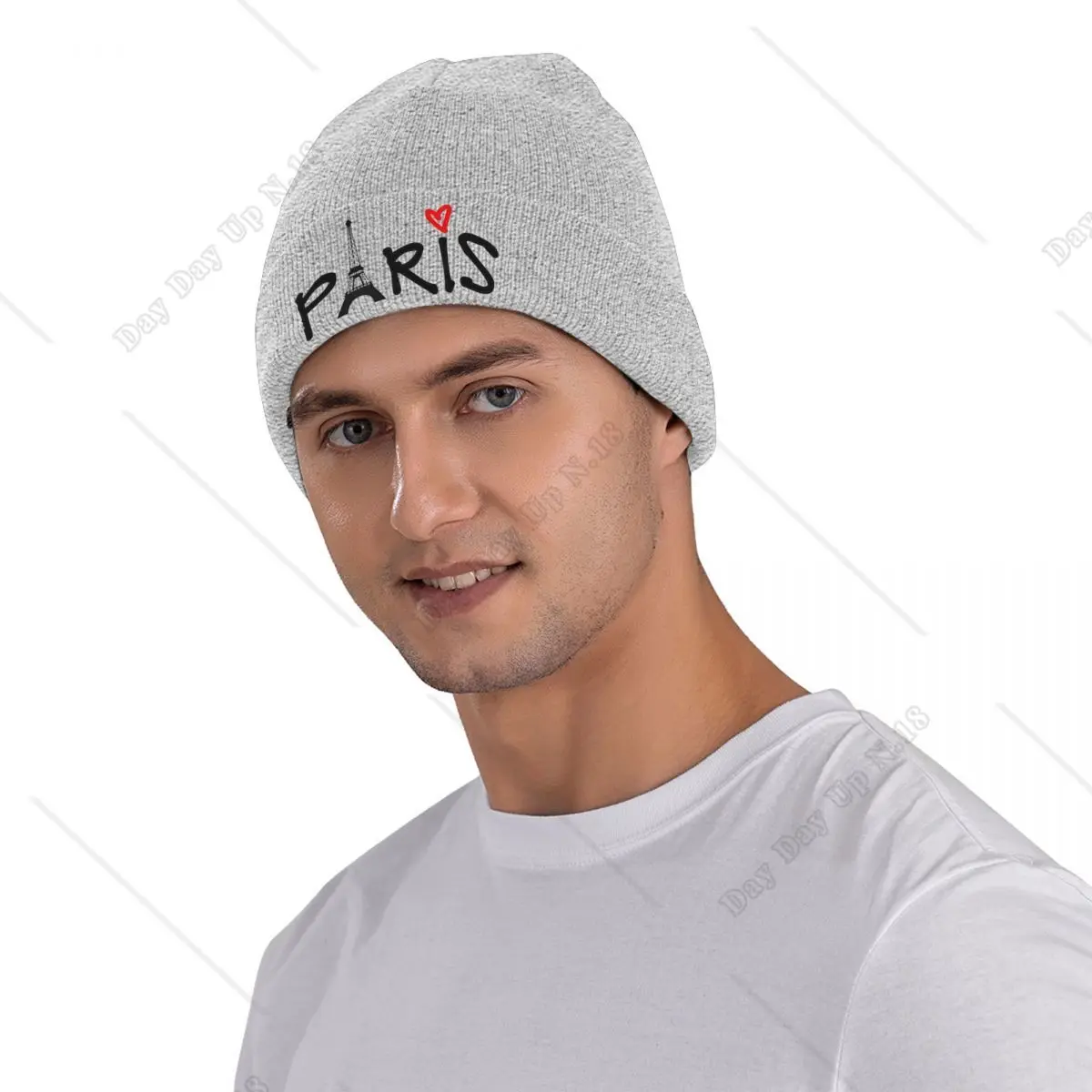 Paris with Eiffel Tower and Red Heart Beanie Hats Bonnet Hats Men Women Street Kpop Knit Hat Autumn Winter Custom Elastic Caps