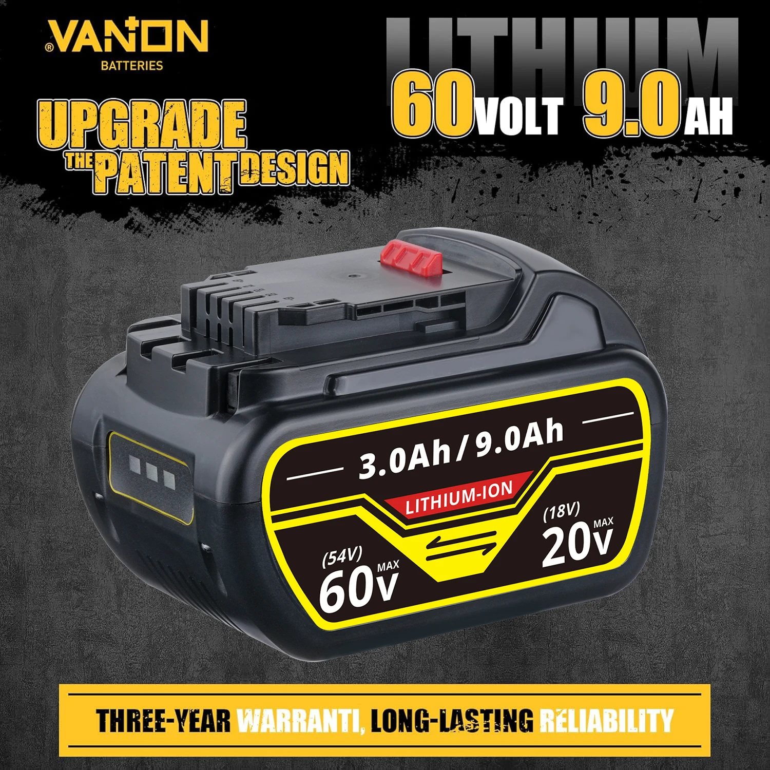 Vanon 2 peças 9.0ah DCB606-2 substituição para dewalt 20v/60v max pino de bateria compatível com dewalt flex-volt dcb609 dcb612 DCB609-2