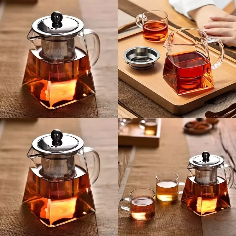 350ml Heat Resistant Glass Teapot Set with Stainless Steel Lid and Filter Glass Water Jug for Tea Brewing