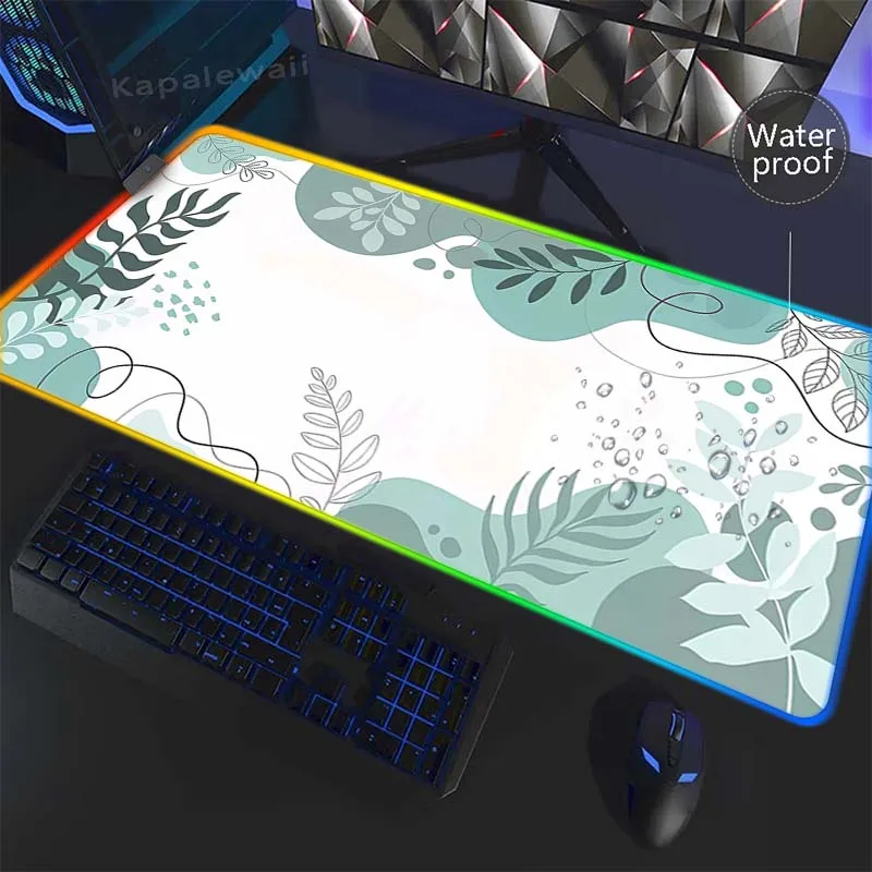 

RGB Large Green Plant Mouse Pad Waterproof Mouse Pad Gaming Gamer Mousepad Deskmat Anti-Slip PC Mouse Mat Keyboard Pads 40x90cm