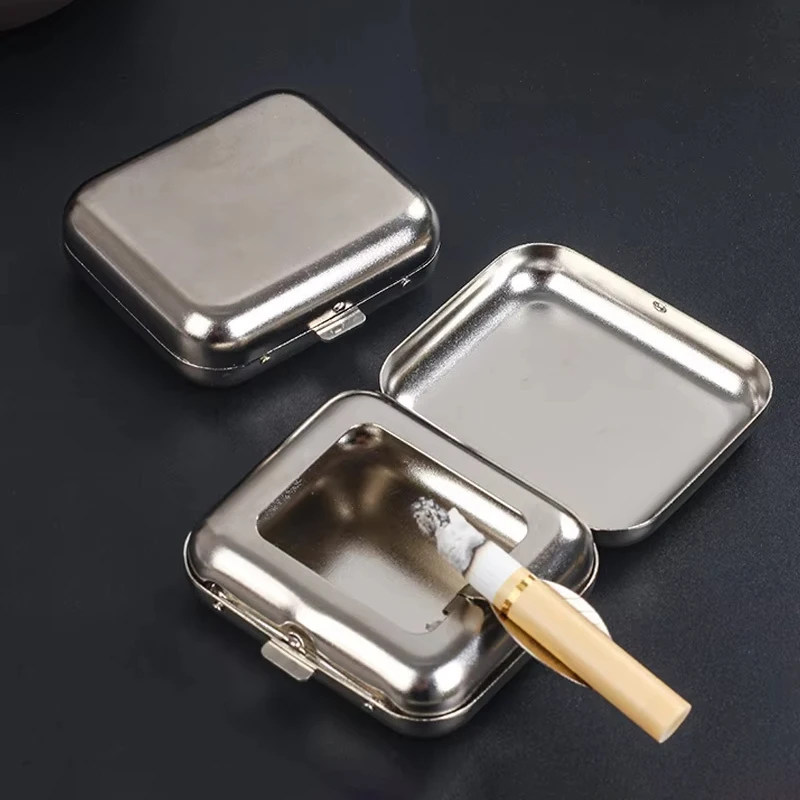1pcs Mini Portable Small Ashtray Car Pocket Ashtray Portable Stainless Steel Car Interior Waste Collection Supplies