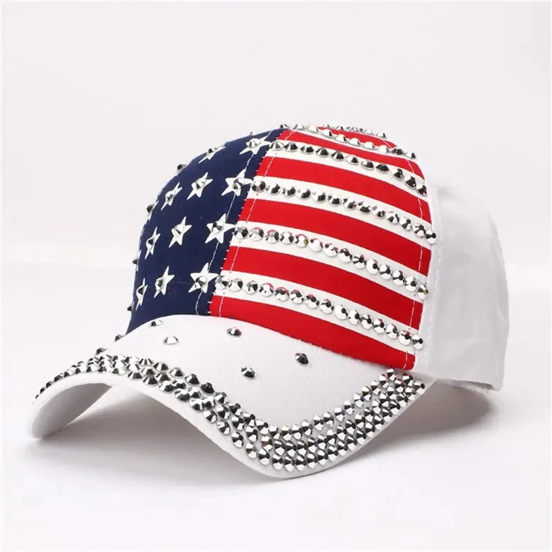 American Flag Baseball Cap Sparkle Studded Flag Deim Hip Hop Hat Outdoor Casual Style Man Unisex Hat For Women Girls