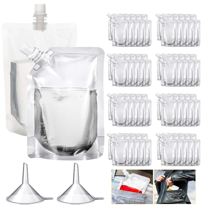 Pochettes de voyage transparentes en plastique de 100 ml à 500 ml avec bec verseur, sacs scellés pour jus et boissons, pochette portable pour boissons glacées